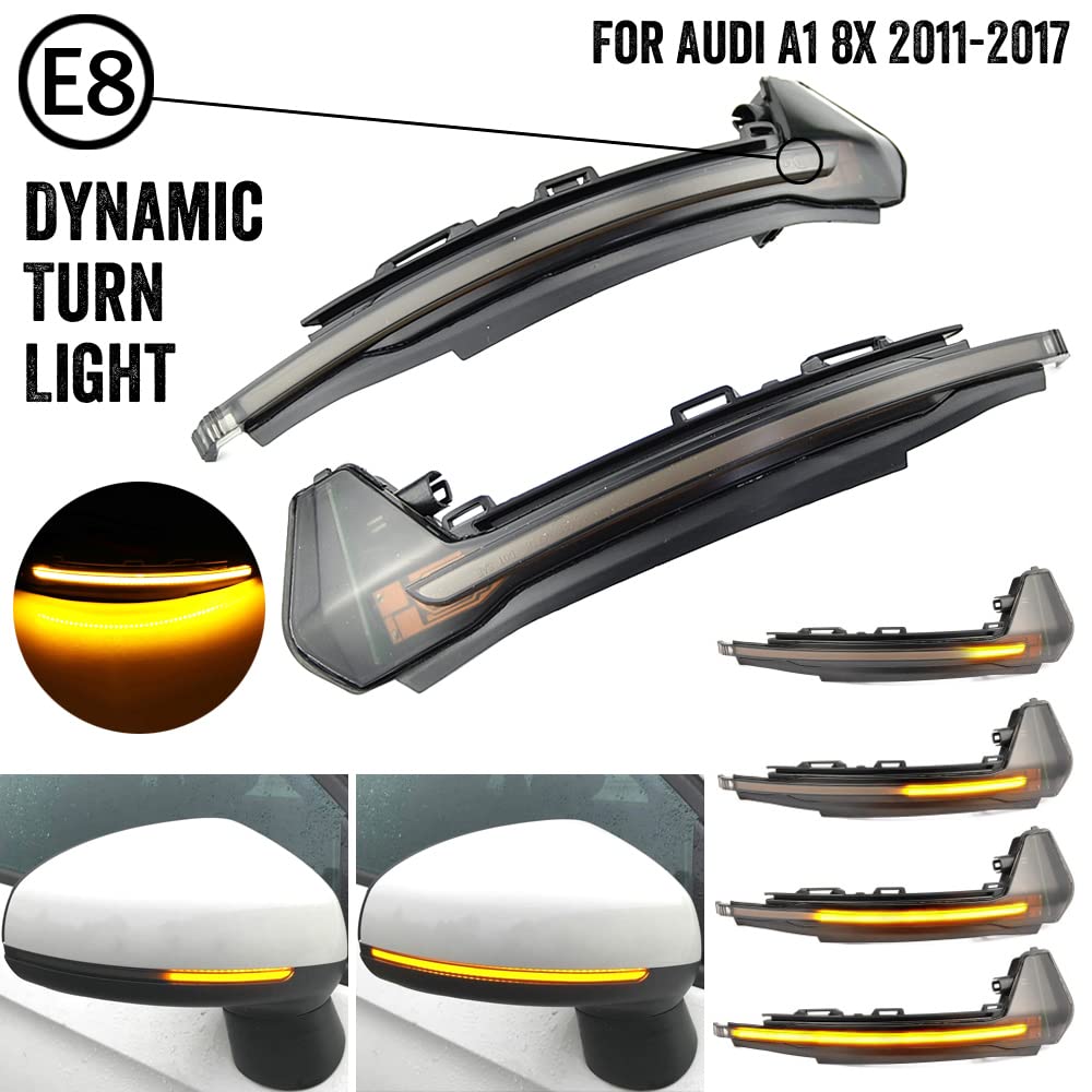 2 piezas de señal de giro dinámica LED de espejo lateral intermitente luz secuencial compatible con A-udi A1 8X 2011 2012 2013 2014 2015 2016 2017 (Amarillo)