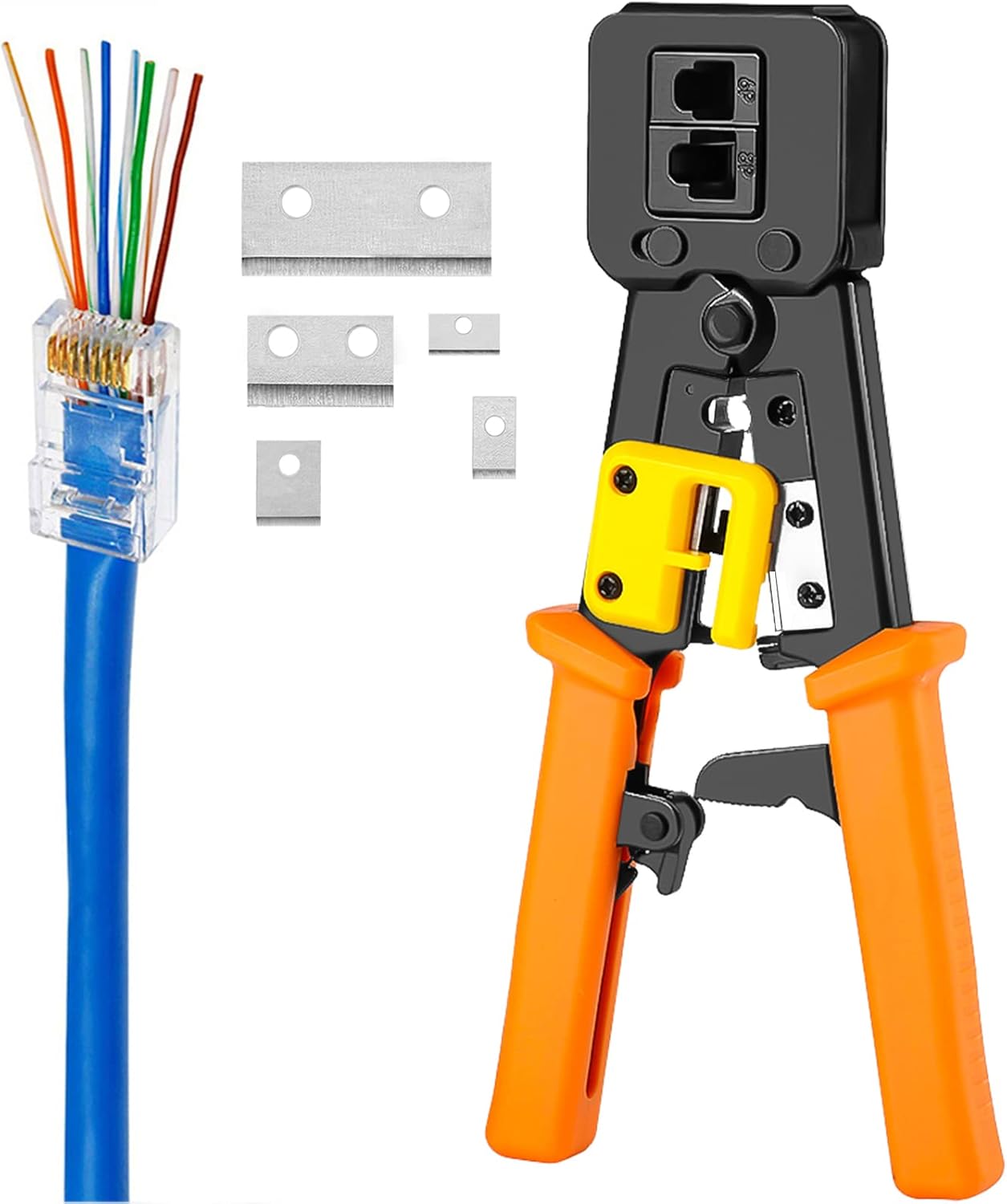 Solsop RJ45 Crimp Tool Pass Through Cat5 Cat5e Cat6 Crimping Tool for RJ45/RJ12, CAT5, CAT5e