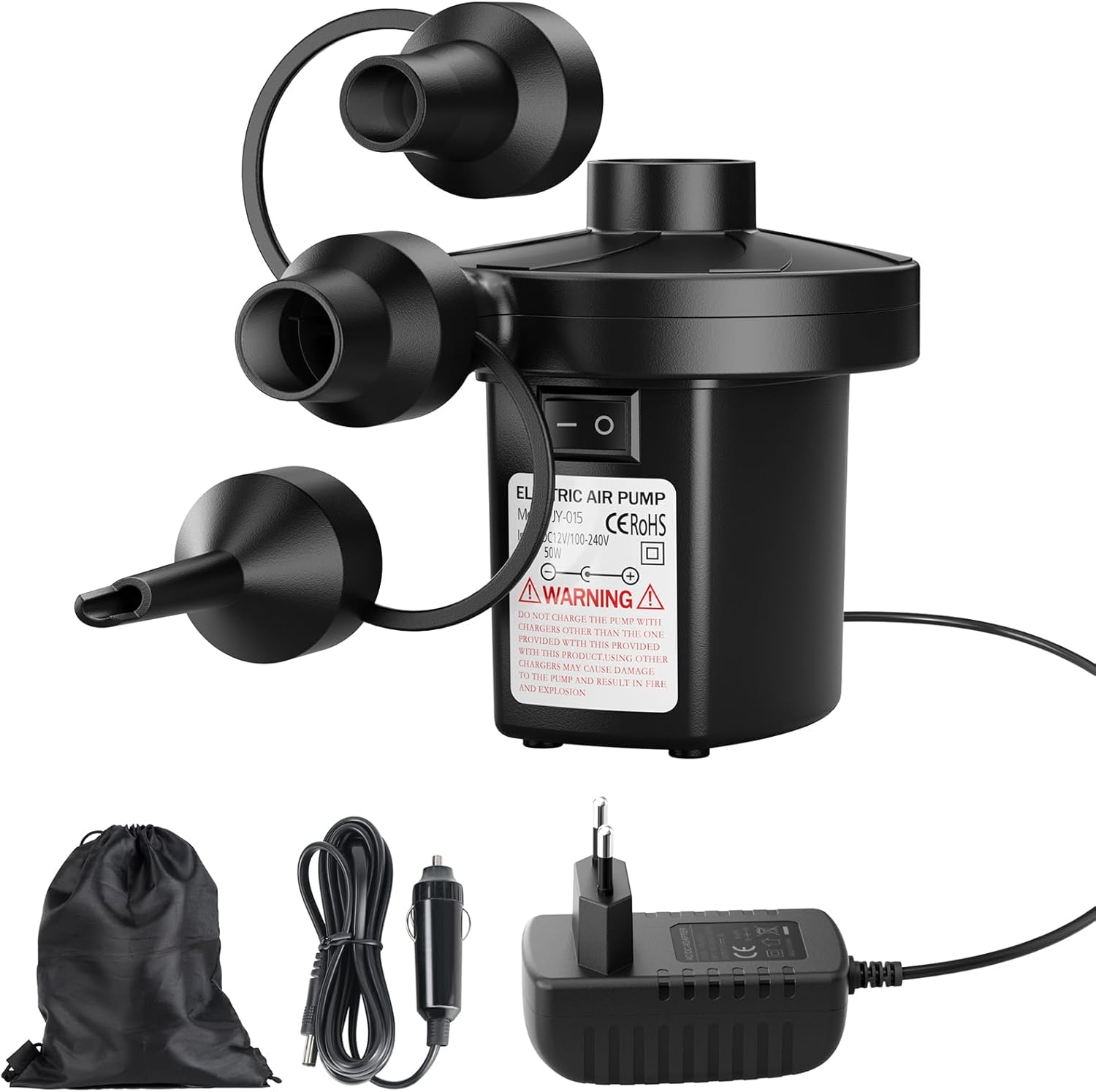 Pompa ad Aria Elettrica, Pompa Elettrica, Gonfiatore elettrico con 3 ugelli d’aria per campeggio all’aperto, tappeti gonfiabili, gonfiaggio e sgonfiaggio di piscine