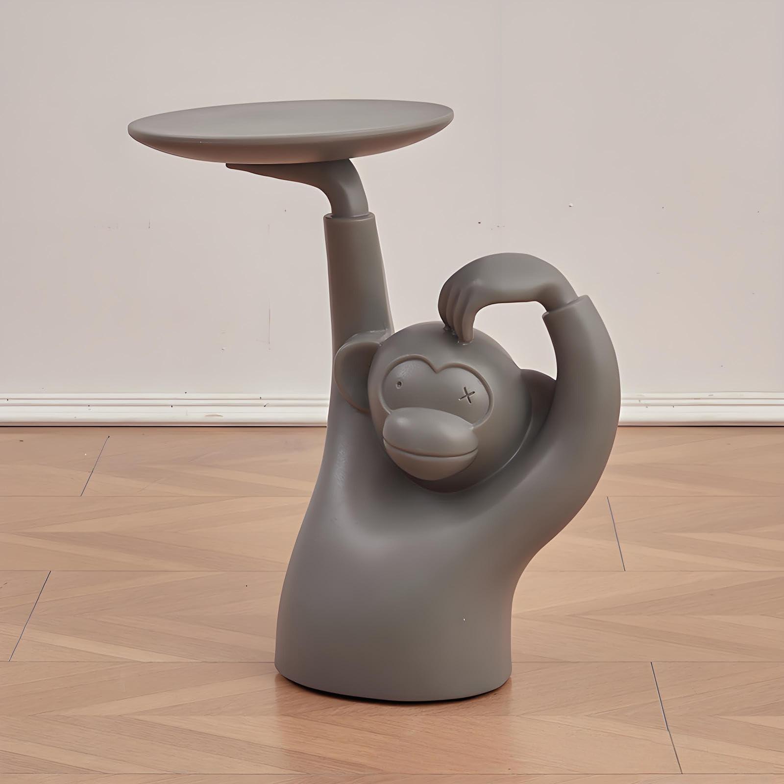 Moderner Plastik AFFE Skulptur Beistelltisch, Niedliches Tablett Beistelltisch für Wohnzimmer, Schlafzimmer als Couchtisch & Nachttisch, Gray1