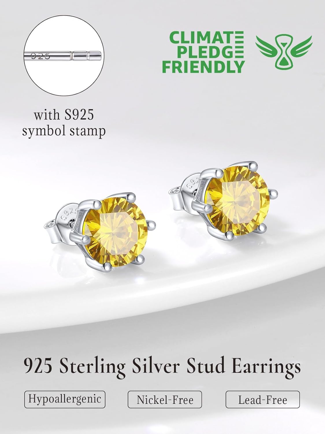 SILVERCUTE 925 Sterling Silver 2ct Birthstone Stud Earrings,Hypoallergenic Round/Heart/Square Birthstone Earrings for Women Birthday Christmas Jewelry