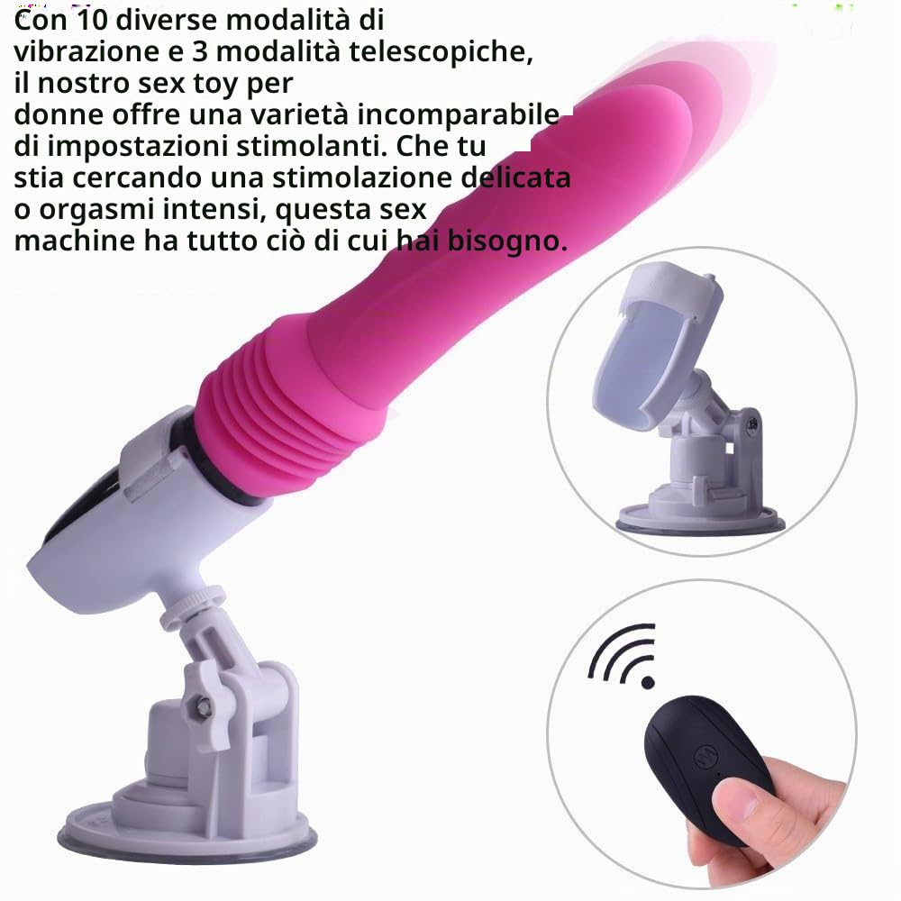 Macchina del sesso con dildo, vibratore da donna con funzione antiurto, 10 modalità di vibrazione, 3 modalità telescopiche, giocattolo sessuale per coppie e donne