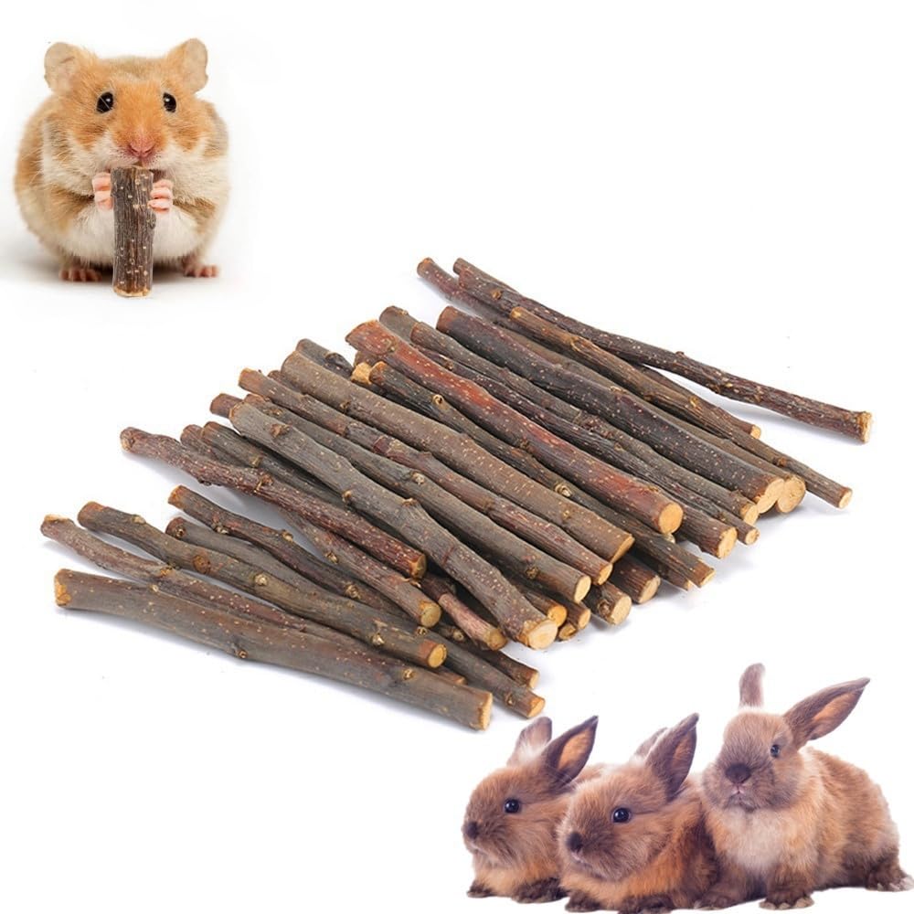 MUYYIKA Apple Sticks Pet Chew Toy Treats Small Animals Molar Wood Toys for Rabbits Chinchilla Guinea Pigs Cavia Cobaya Parrot Hamster