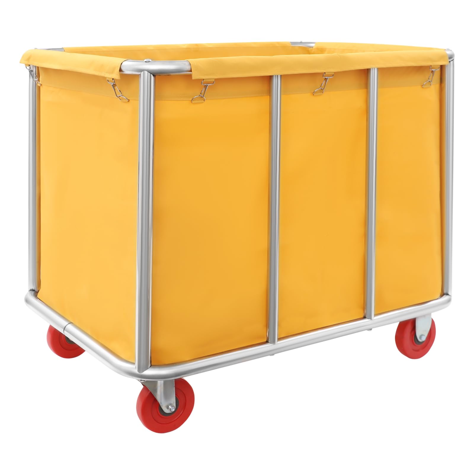Carro de lavandería de acero inoxidable, con ruedas, capacidad de carga de 118 kg, para hoteles, hospitales, lavandería, 90 x 65 x 80 cm (amarillo)