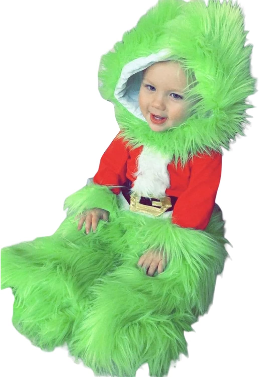 Kids Boys Christmas Cosplay Costume Hooded Santa Claus Tops Green Furry Monster Outfits - Image 9