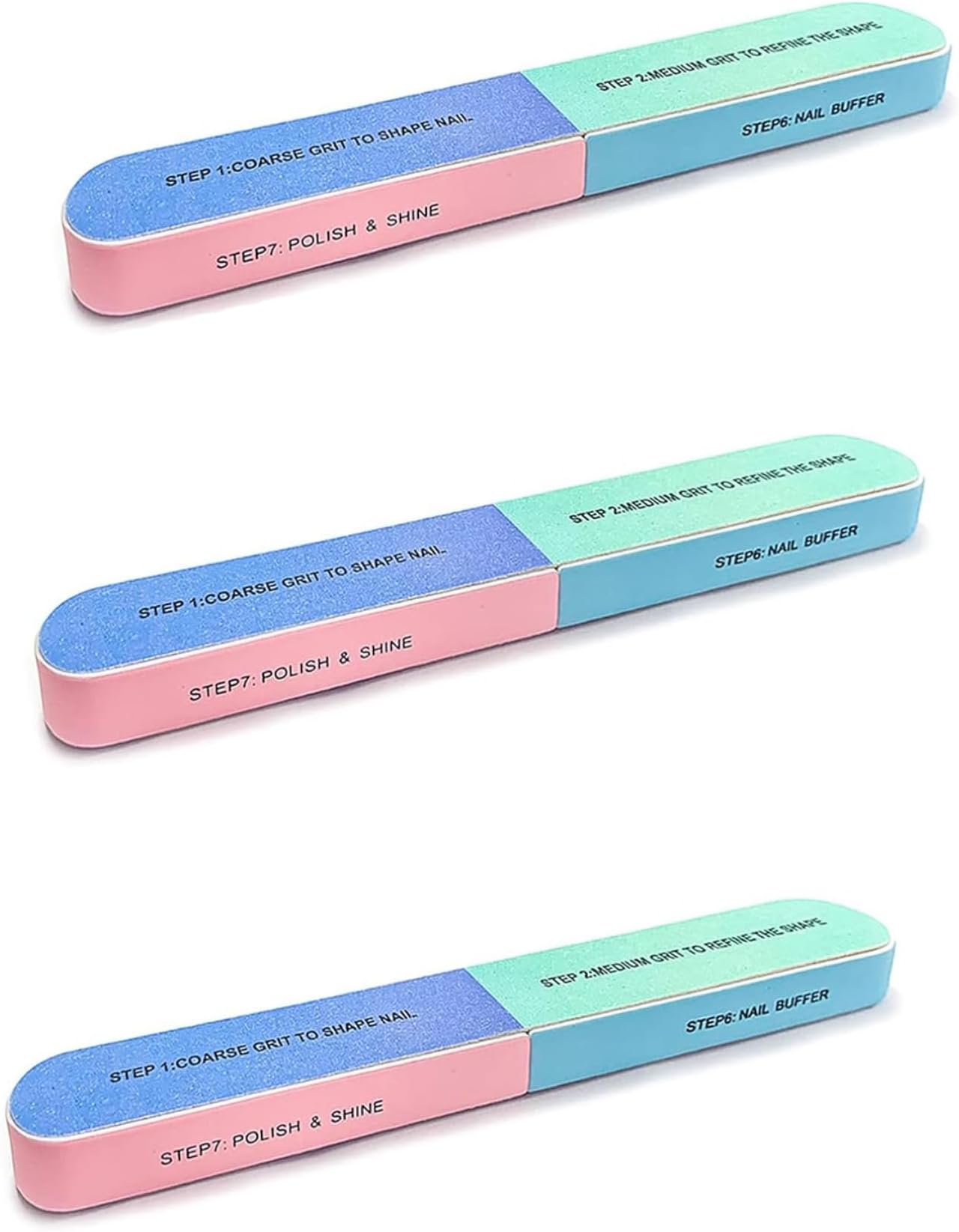 7 Way Nail Files and Buffer, All-in-One Versatile Manicure Tools Kit for Shaping, Contouring, Smoothing, Polishing, Shining Nails, Pack of 3