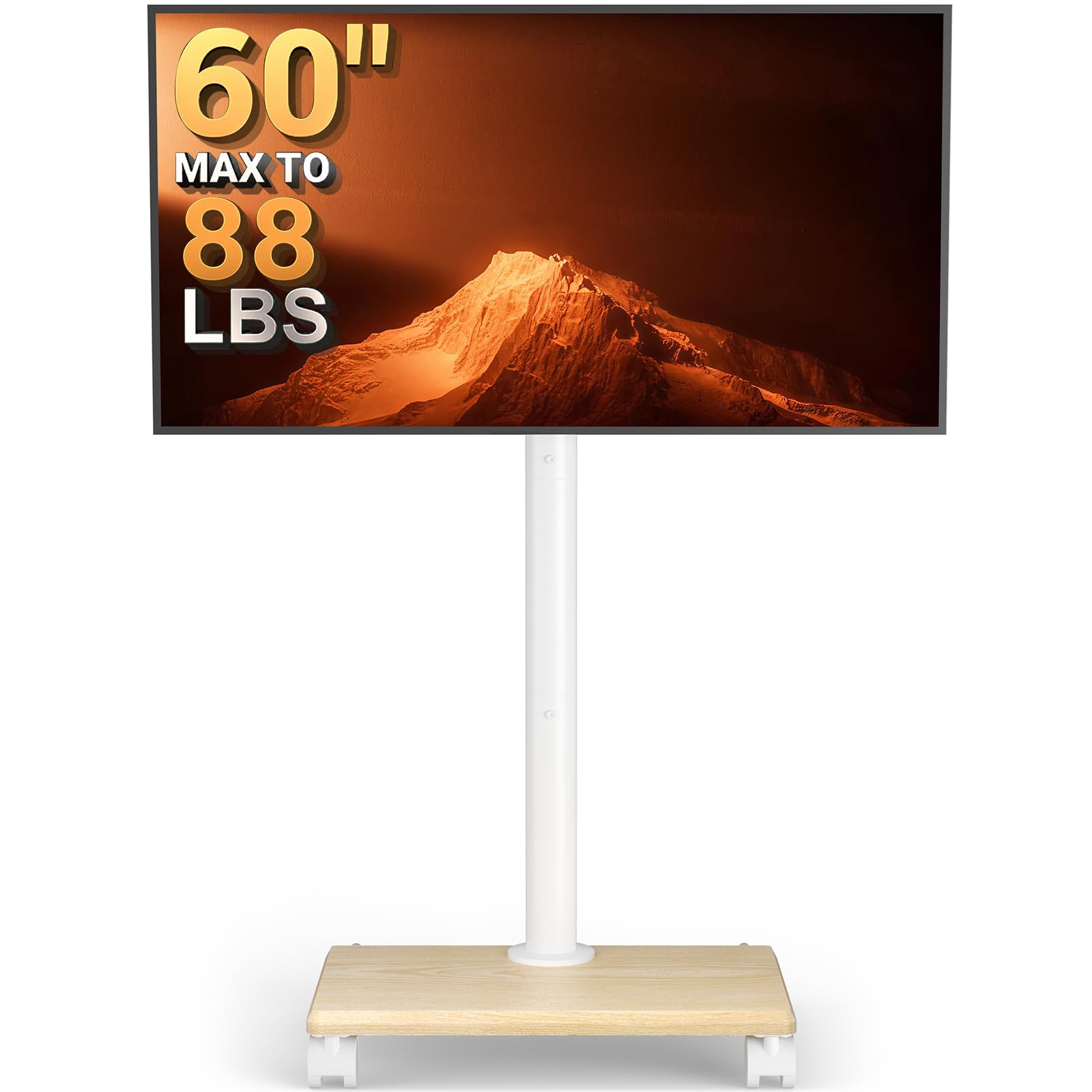Perlegear Rolling TV Stand with Wheels for 32-60 Inch TVs，Wooden Base