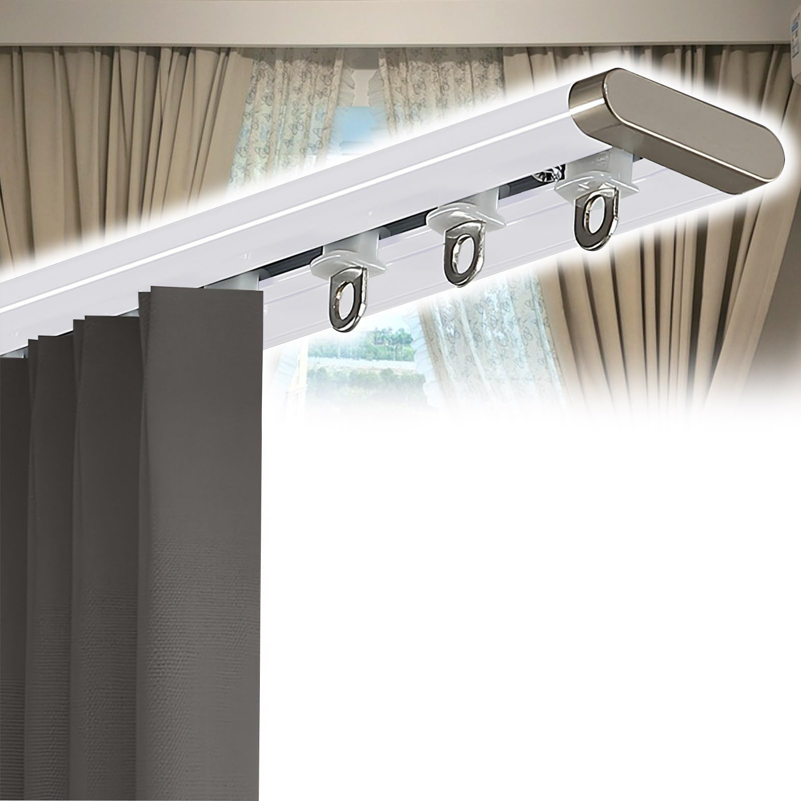 GLDYTVF Ultra-Thin Aluminum Alloy Curtain Rod - 4.59FT Ceiling-Mounted Track System for Living Room Office Bedroom & Bathroom - Ideal for Space Partitioning (White)