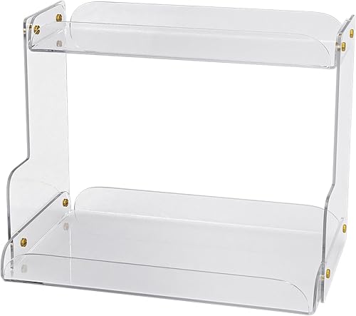 Miniatura 9 de Organizador acrílico de 2 niveles para encimera de baño, estante de esquina, bandeja de tocador, organizador de tocador para almacenamiento de