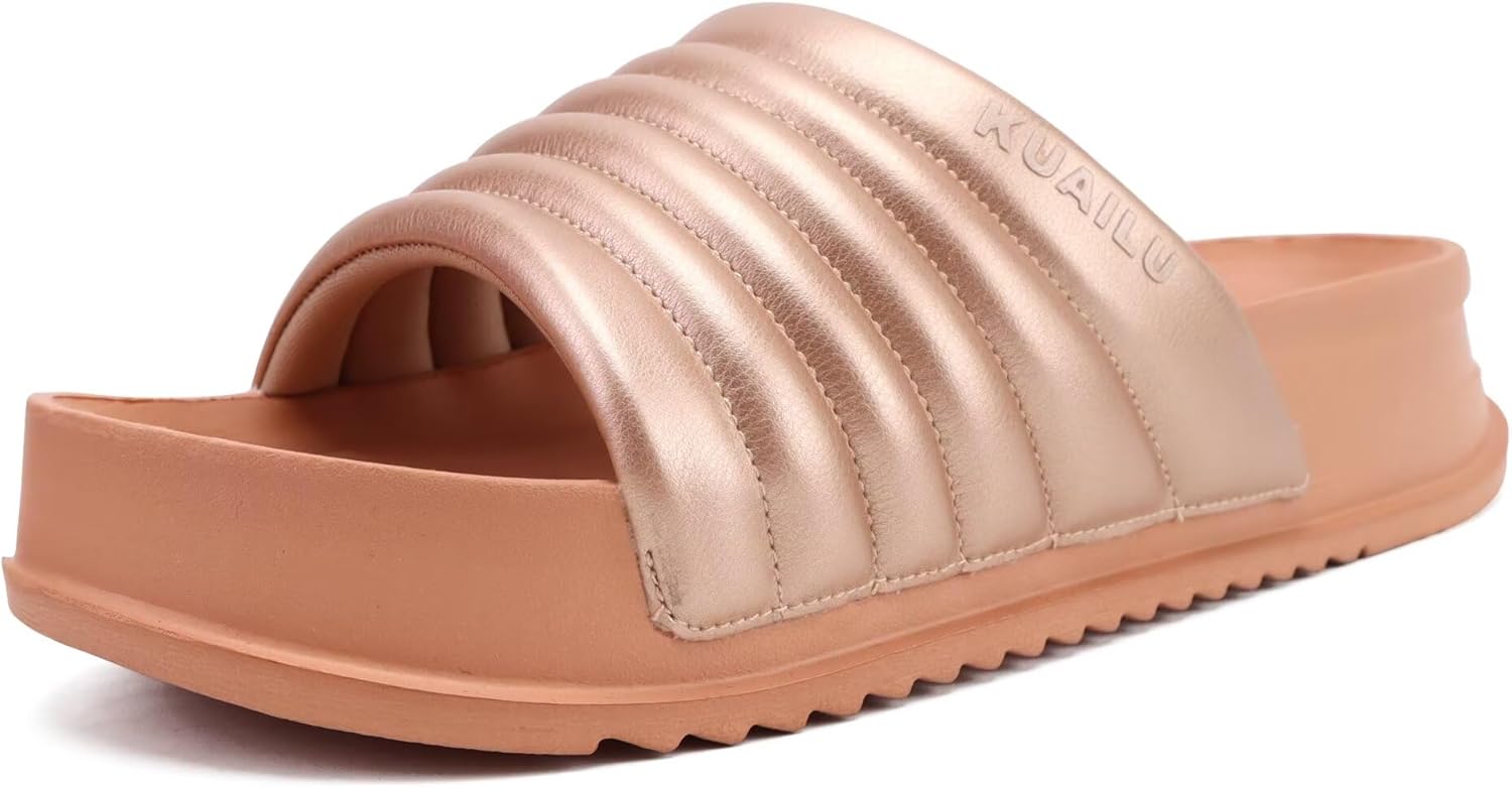 KuaiLu Womens Sandals with Arch Support Orthopedic Comfortable Lightweight Cushion Recovery Slides Summer Fashion Leather Casual Womans Plantar Fasciitis Sandals for Indoor&Outdoor (US Size 6-12) - Image 7