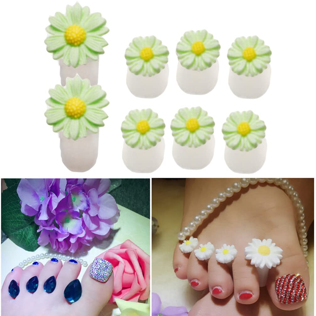 Uonlytech Daisy Flower Silicone Toe Separators for Pedicure Nail Art Soft Toe Spacers for Polish Drying and Bunion Relief Comfortable Foot Care Dividers for Home and Salon Use