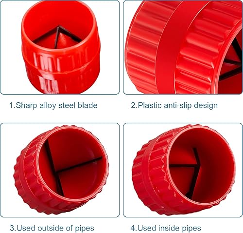 Miniatura 3 de 2 piezas rojo interior exterior escariador tubo y tubo de desbarbado escariador tubo chaflán herramienta para tubos de PVCPPRcobrelatónaluminio (316