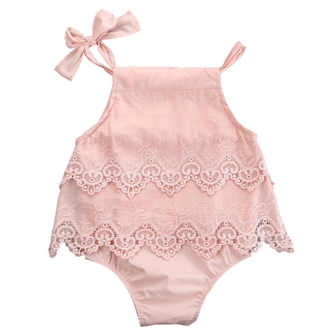 HOTONE Newborn Baby Girl Infant Romper Jumpsuit Bodysuit Tutu Lace Dress Clothes Outfit (6-12 Months, Pink)