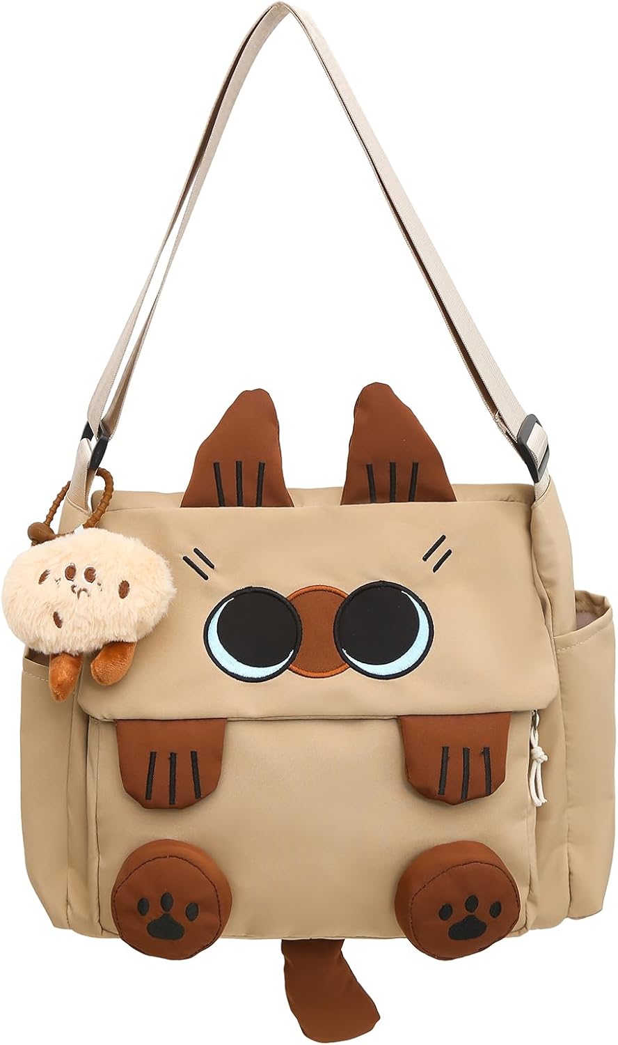 Kawaii Messenger Bag for Women Nylon Crossbody Bags Y2K Aesthetic Purse with Cute Accessory Pendant