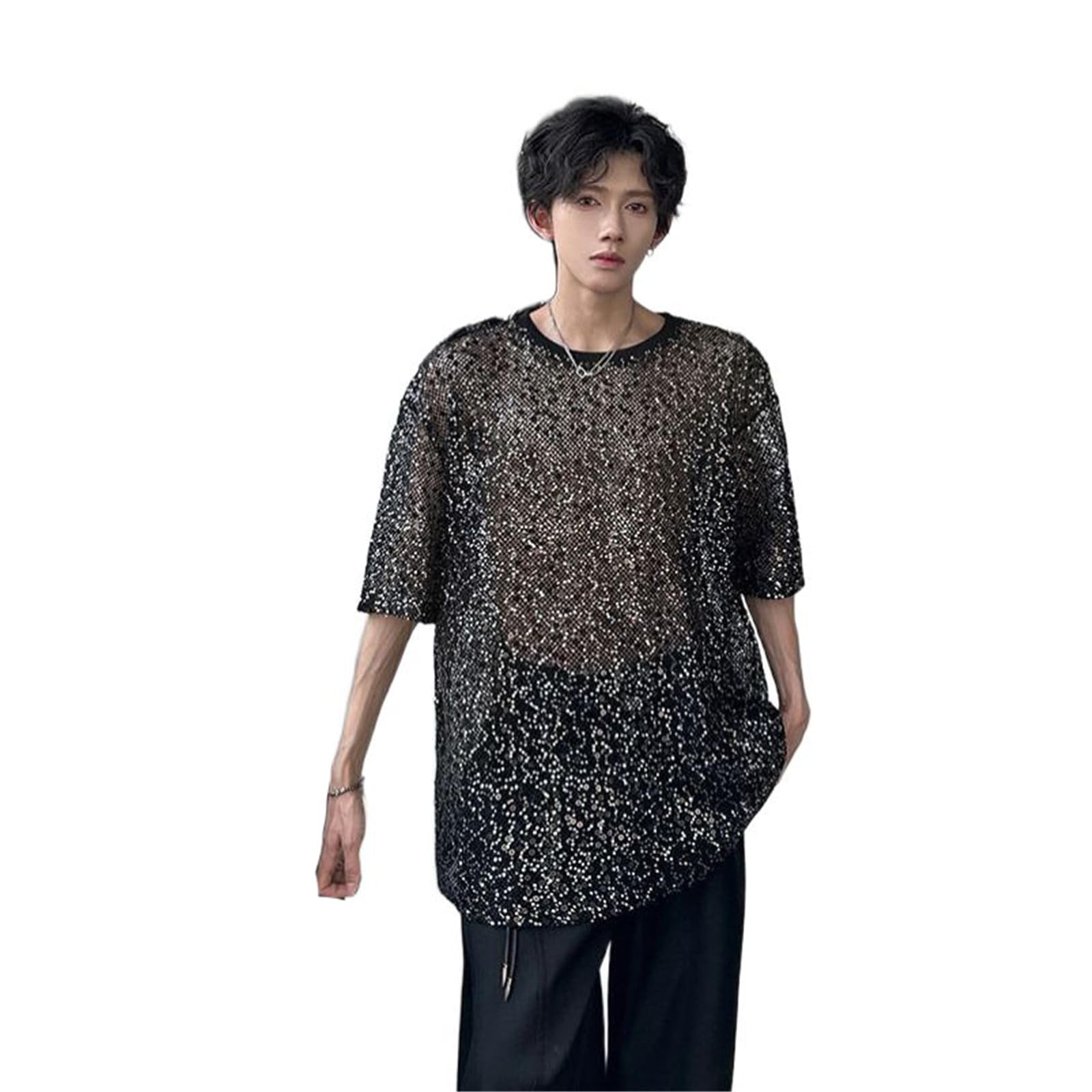 MORISTE Maglietta Uomo Scena con Lustrini, Manica Corta Riflettente Performance Top
