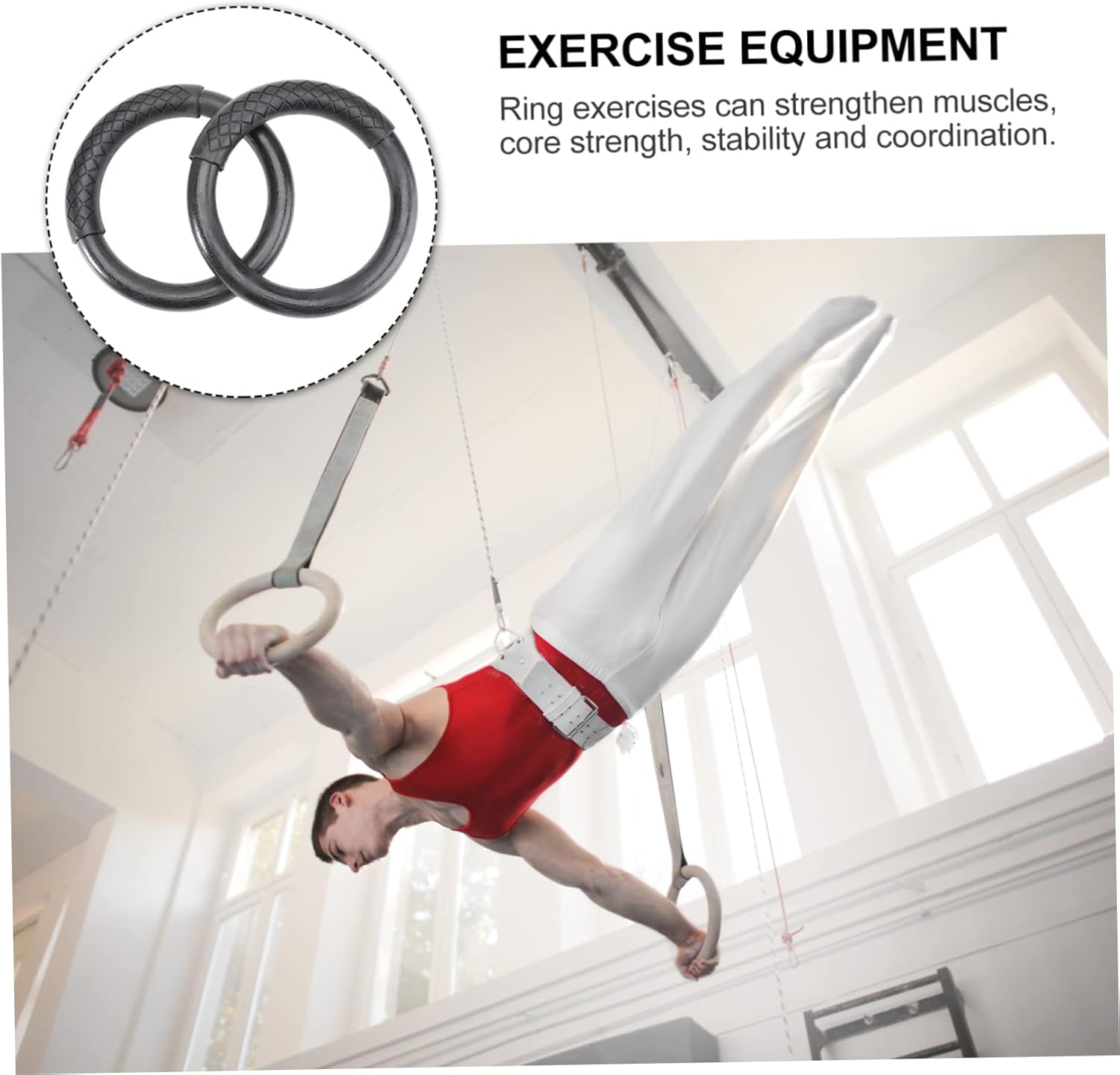 1Pair Abs Gymnastic Rings for Fitness Durable Exercise Rings for Full Body Workouts for Pull Ups Push Ups Dips and More Black for All Fitness Levels