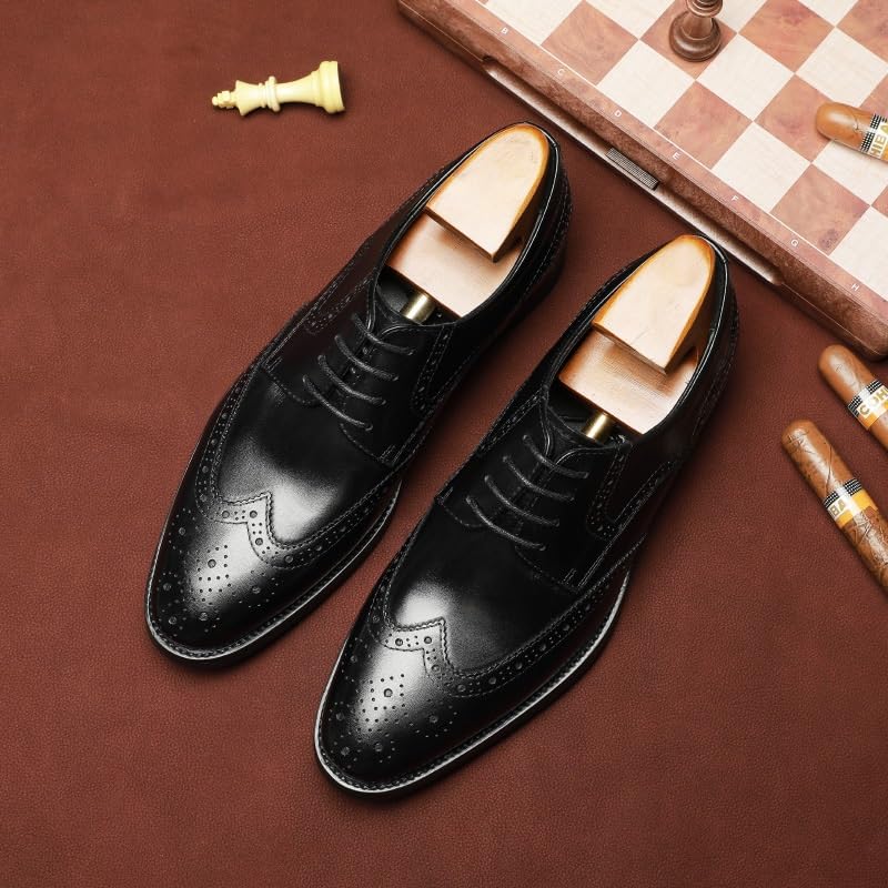 Men's Oxfords Business Dress Shoes Men's Classic Modern Formal Business Lace Up Dress Shoes Casual Oxford Shoes Trendy Plaid Upper Tuxedo Shoes Non Slip Casual Business Work Formal Shoes(Black,7)2