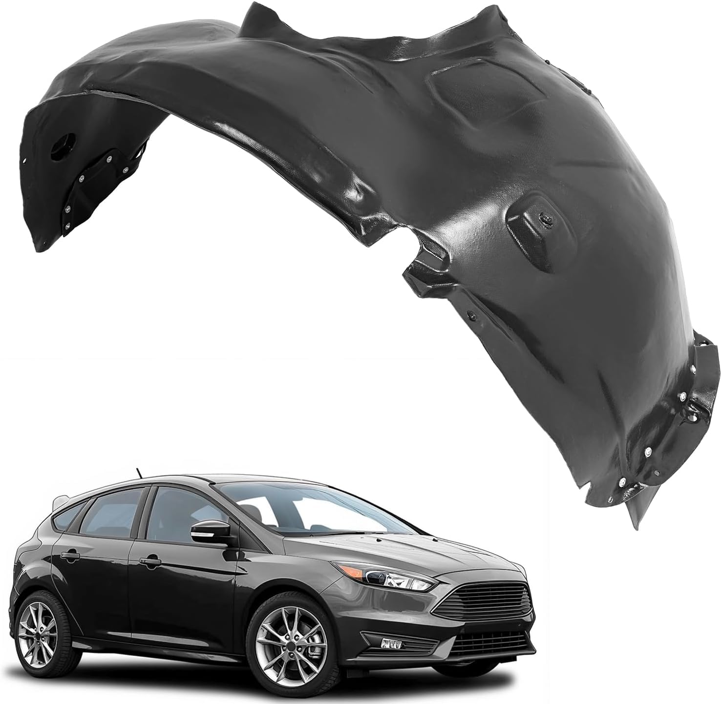 Front Right Fender Liner Panel Compatible with 2012-2018 Ford Focus, Without Insulation Foam, Replacement for AM5Z16102A FO1249160 Inner Wheel Liner Splash Shields Guard Passenger Side