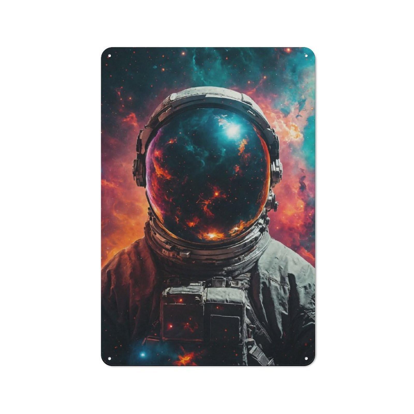 Junmoney Astronaut Cosmic Portrait Retro Metal Plaque 30X20cm For Bar Or Restaurant, Suited To Restaurant Interior Fans