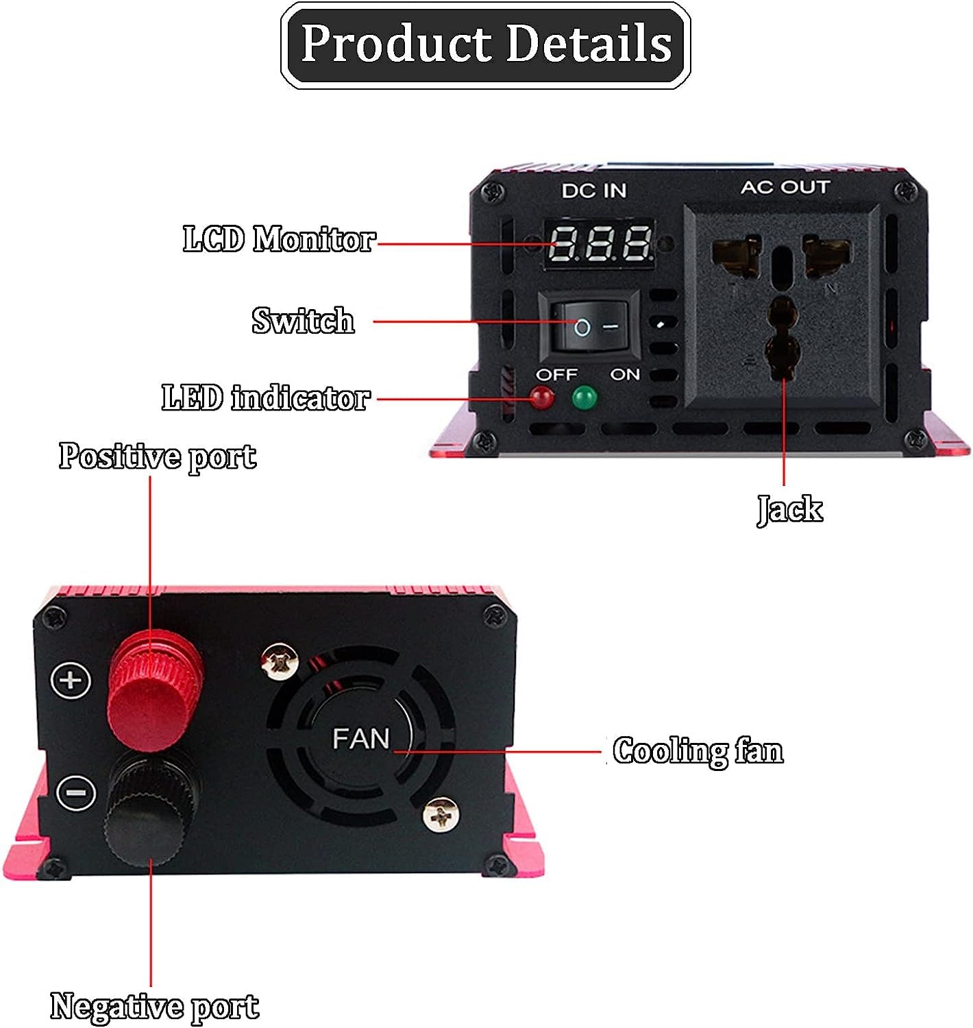 Spannungswandler 1000W 1600W 2200W 3000W Reiner Sinus Wechselrichter DC 12V 24V auf 220V 230V AC Pure Sine Wave Power Inverter Konverter Autokonverter Autoadapter mit Steckdosen (12V,2200W)