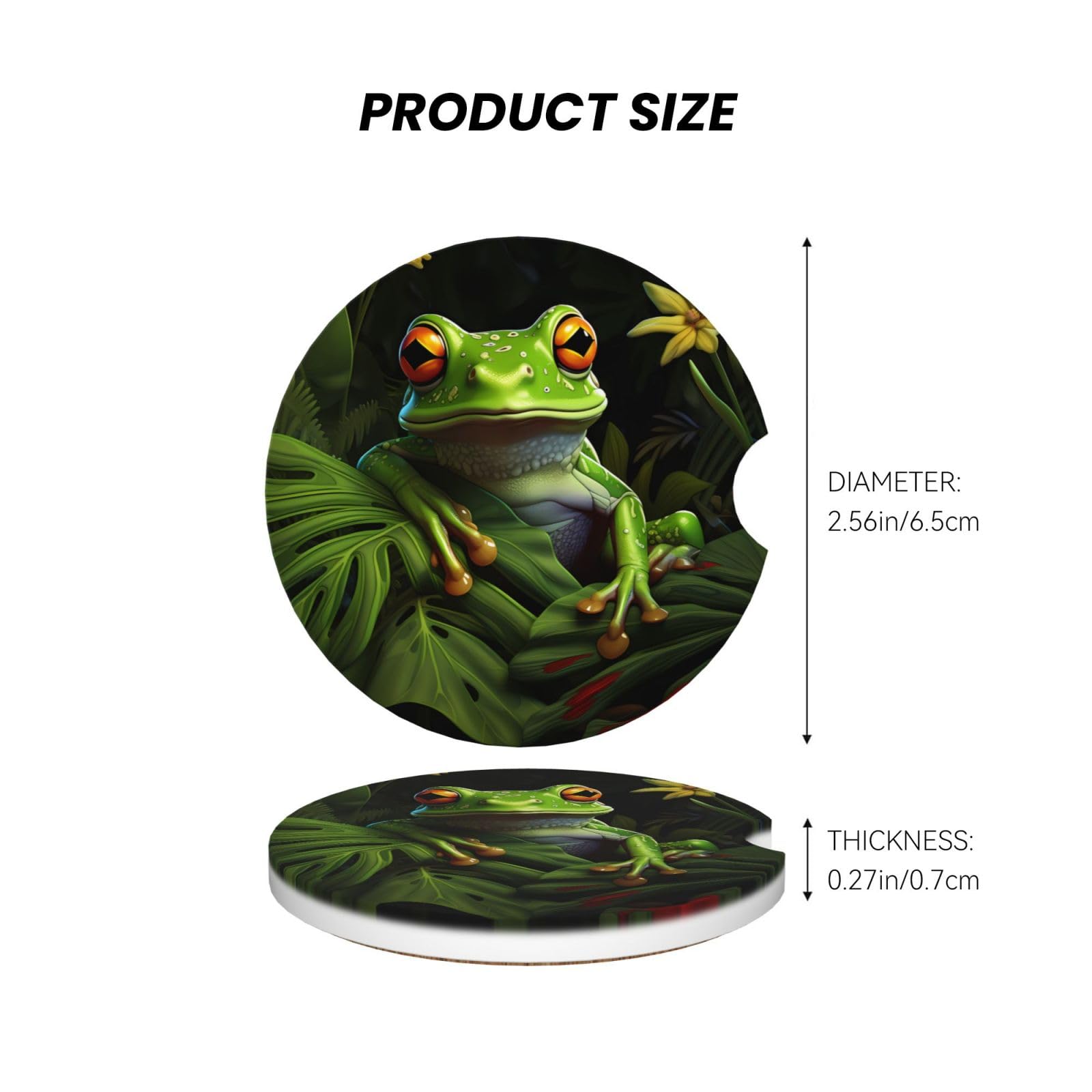Set Di 2 Sottobicchieri Auto In Ceramica Con Motivo Rana - Assorbenti E Antiscivolo - Accessori Originali Per Auto, Regalo Simpatico Per Uomo E Donna - 2