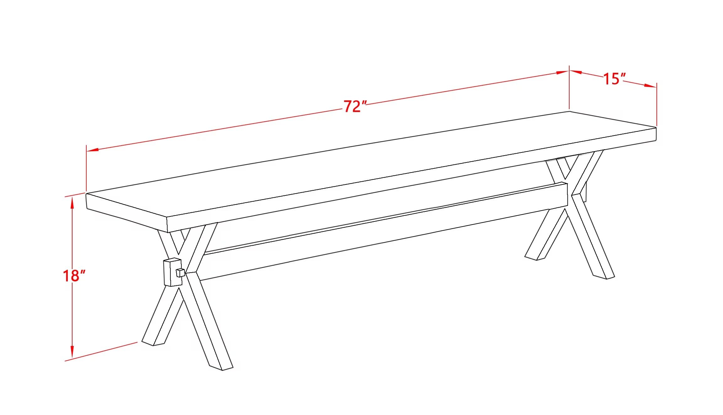 East West Furniture XB777 X-Style Modern Dining Room Bench with Wooden Seat, 72x15x18 Inch, Multi-Color