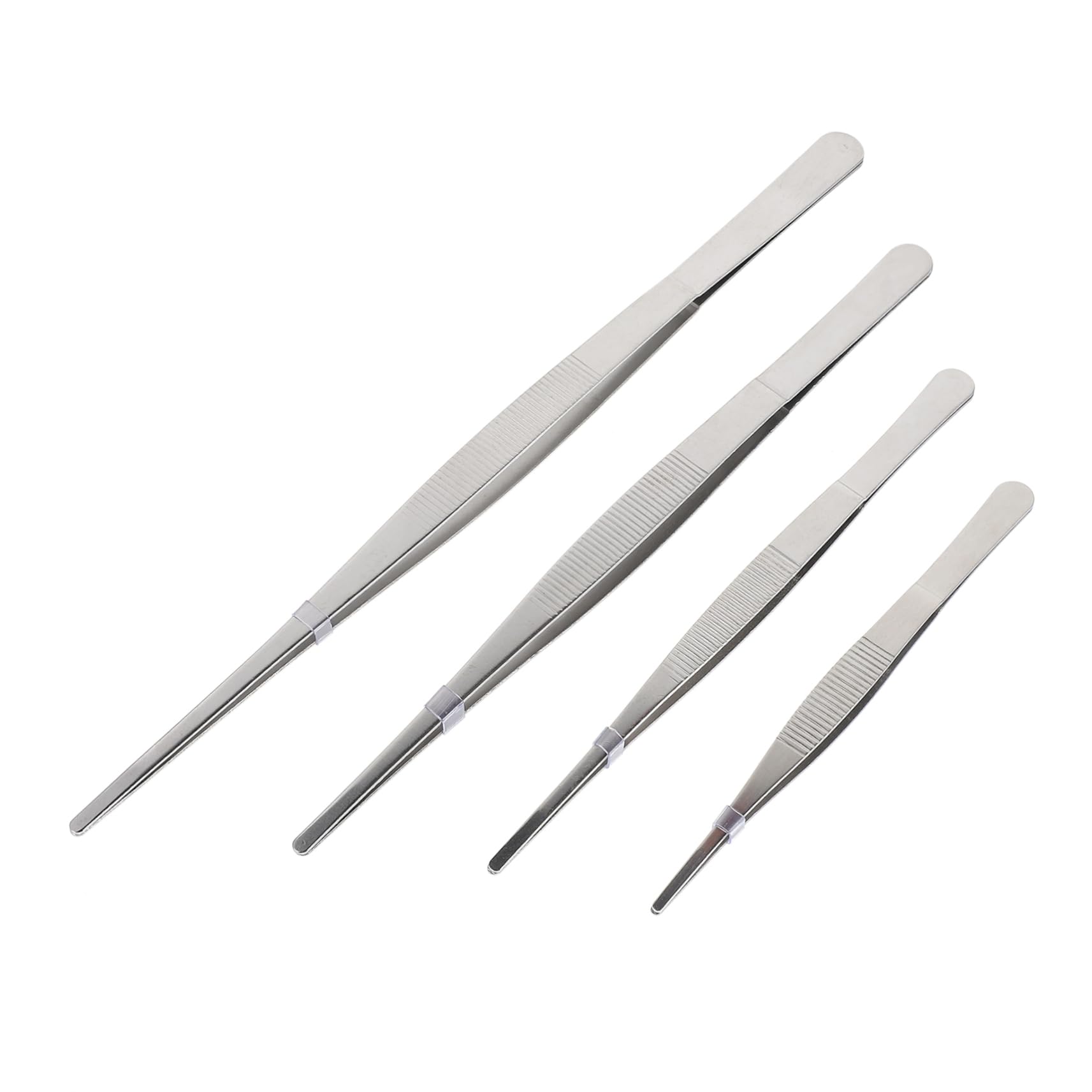 ROMISBABA Ergonomic Stainless Steel Tweezers 4pc Set Serrated Tips Non-Skid Handle for Garden Repair