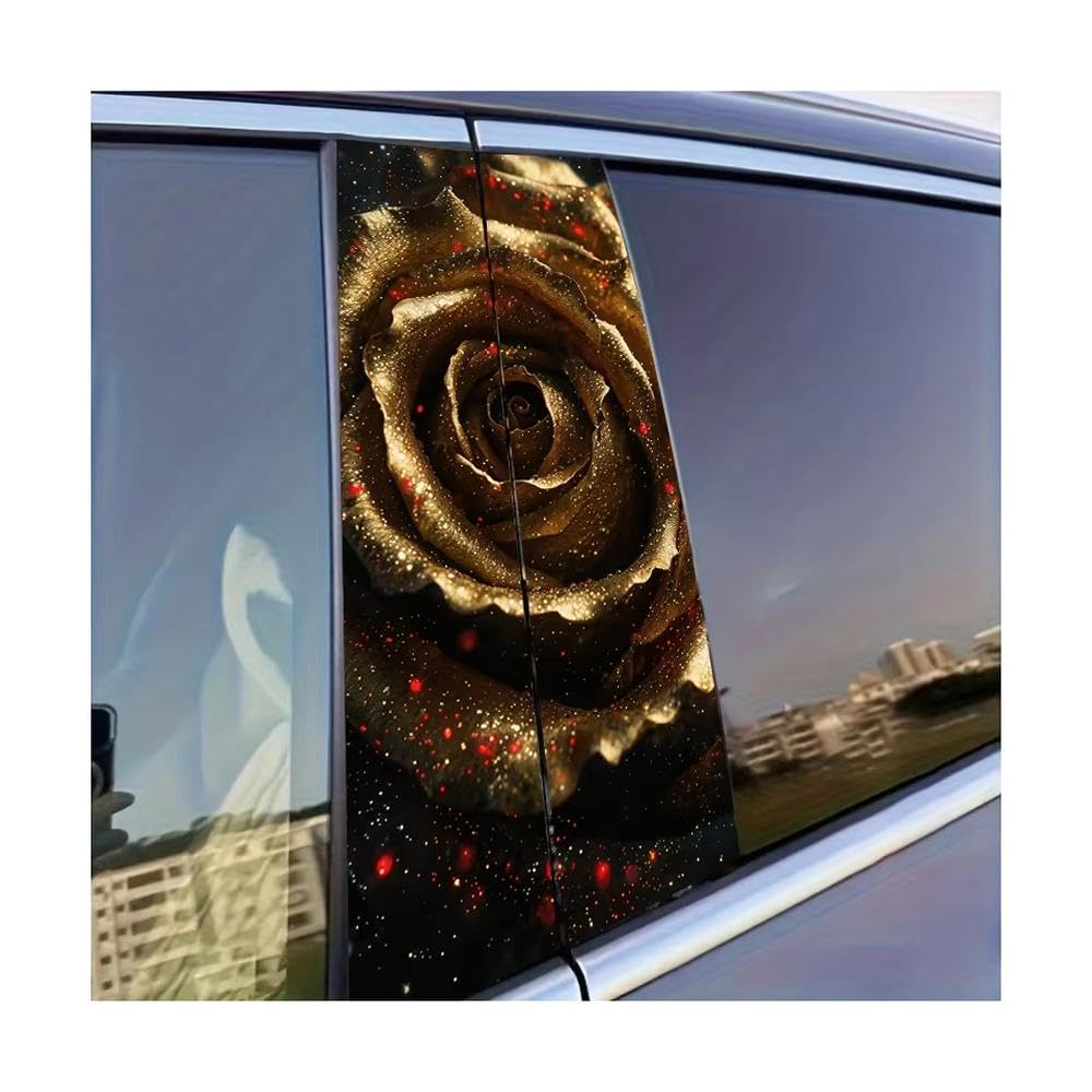 Dabhuoc One Color Car Parts 2Pcs Car Center Pillar Sticker Golden Rose Glossy Protective Polyethylene Film