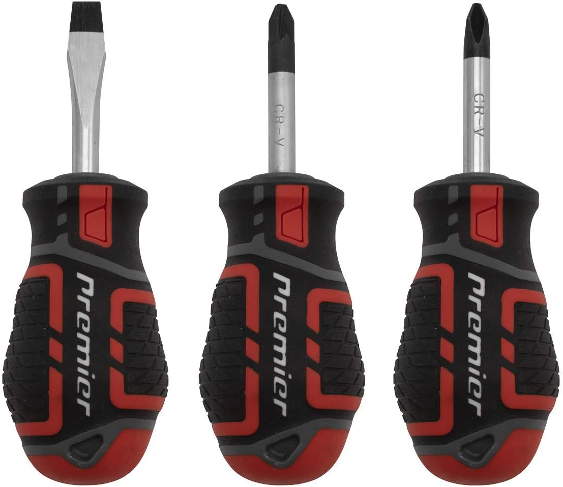 Sealey 3pc GripMAX® Stubby Screwdriver Set - Red - AK4328