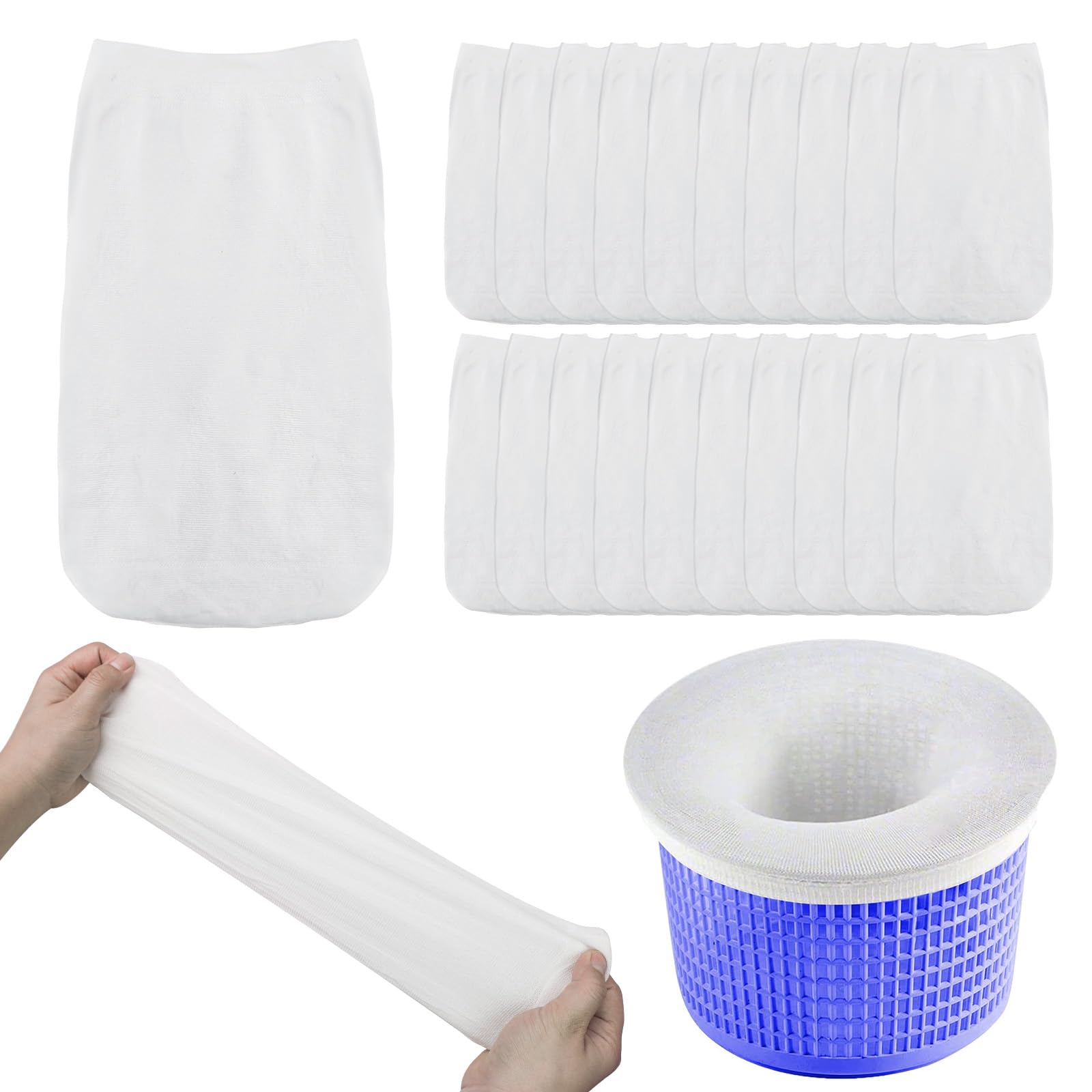 Realjoy 20 szt. Skarpety do odpieniacza basenowego, filtry wielokrotnego użytku, siatka do kosza odpieniacza, do gruzu emoliny, owadów i liści
