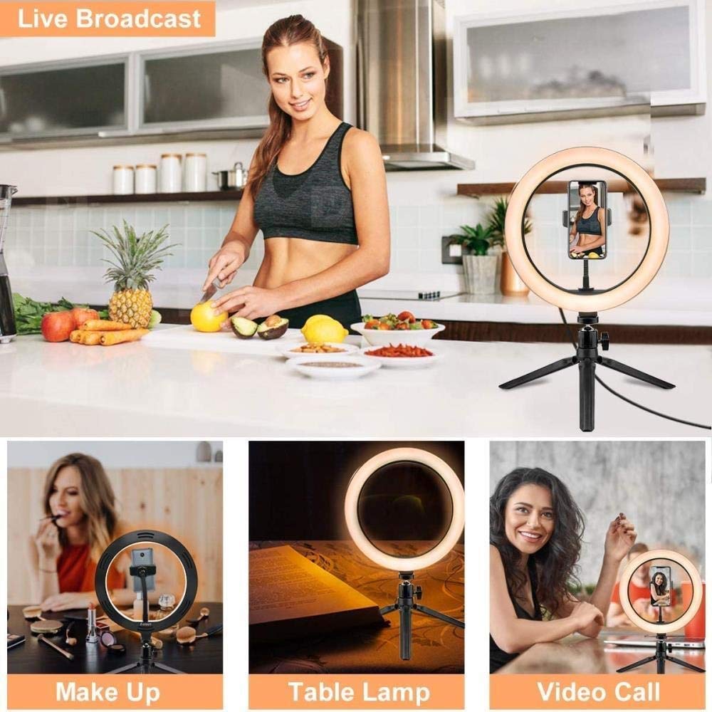 Luce ad anello da 10 pollici con ancoraggio per cellulare, fotografia dal vivo, lampada per selfie, anello di regolazione continua, luce di riempimento a LED per bellezza (10 pollici) (10 pollici)