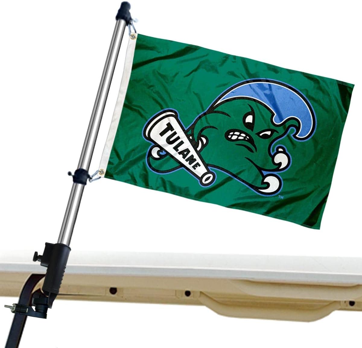 College Flags & Banners Co. Tulane Green Wave Golf Cart Flag Pole and Holder Mounting Bracket