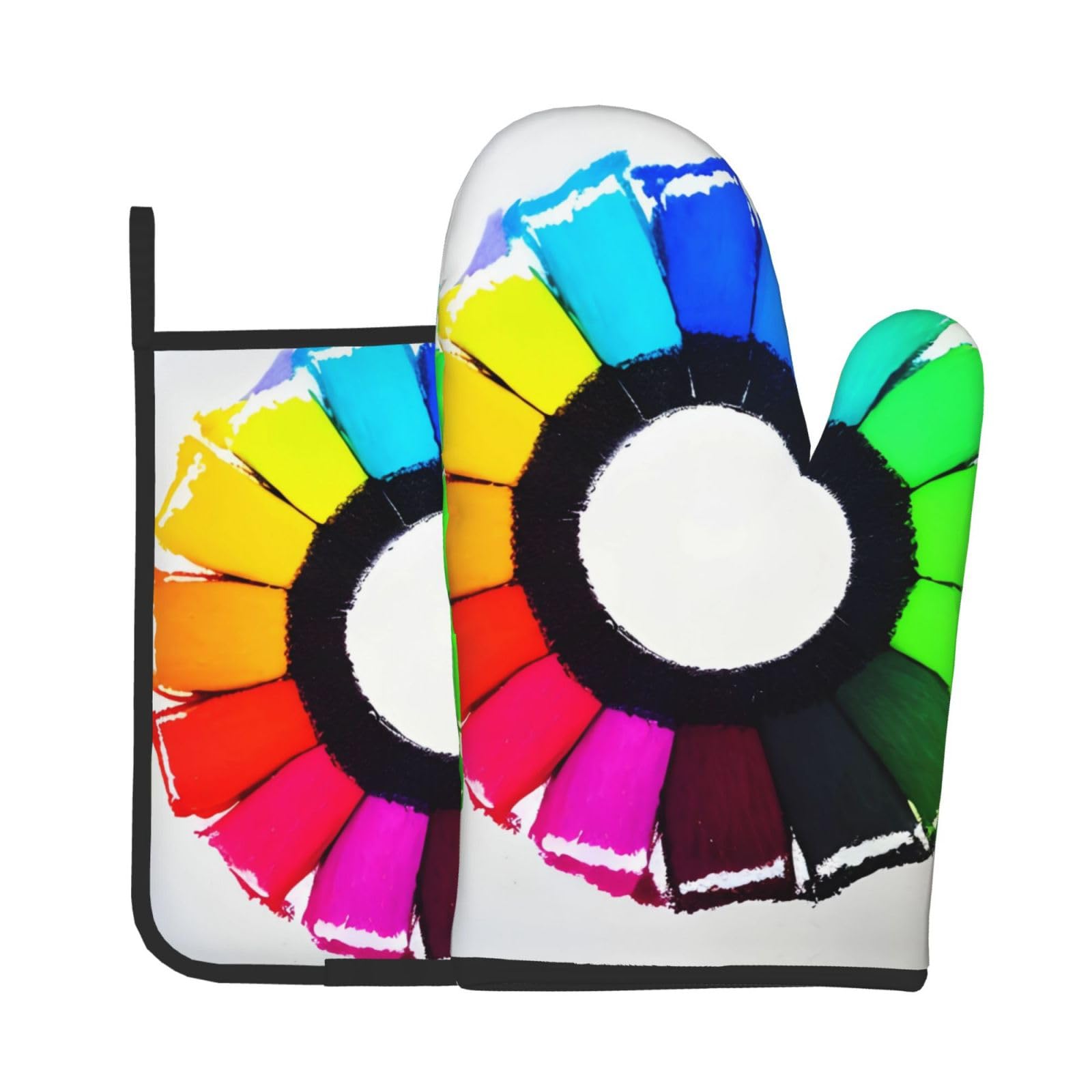 Oven Mitts and Potholders Set of 2 for Kitchen Baking Cooking GrayColored Crayon Circles Thick and Durable