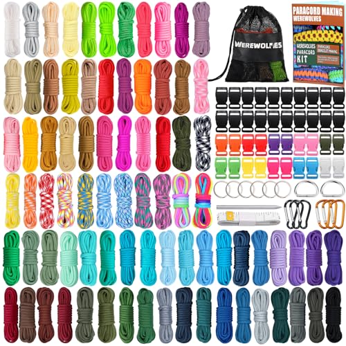 WEREWOLVES Paracord 550 Combo Crafting Kits mit Anleitung- 80 Farben 10ft Multifunktions Seile und komplettes Zubehör für die Herstellung von Paracord Armbänder, Lanyards (Candy)