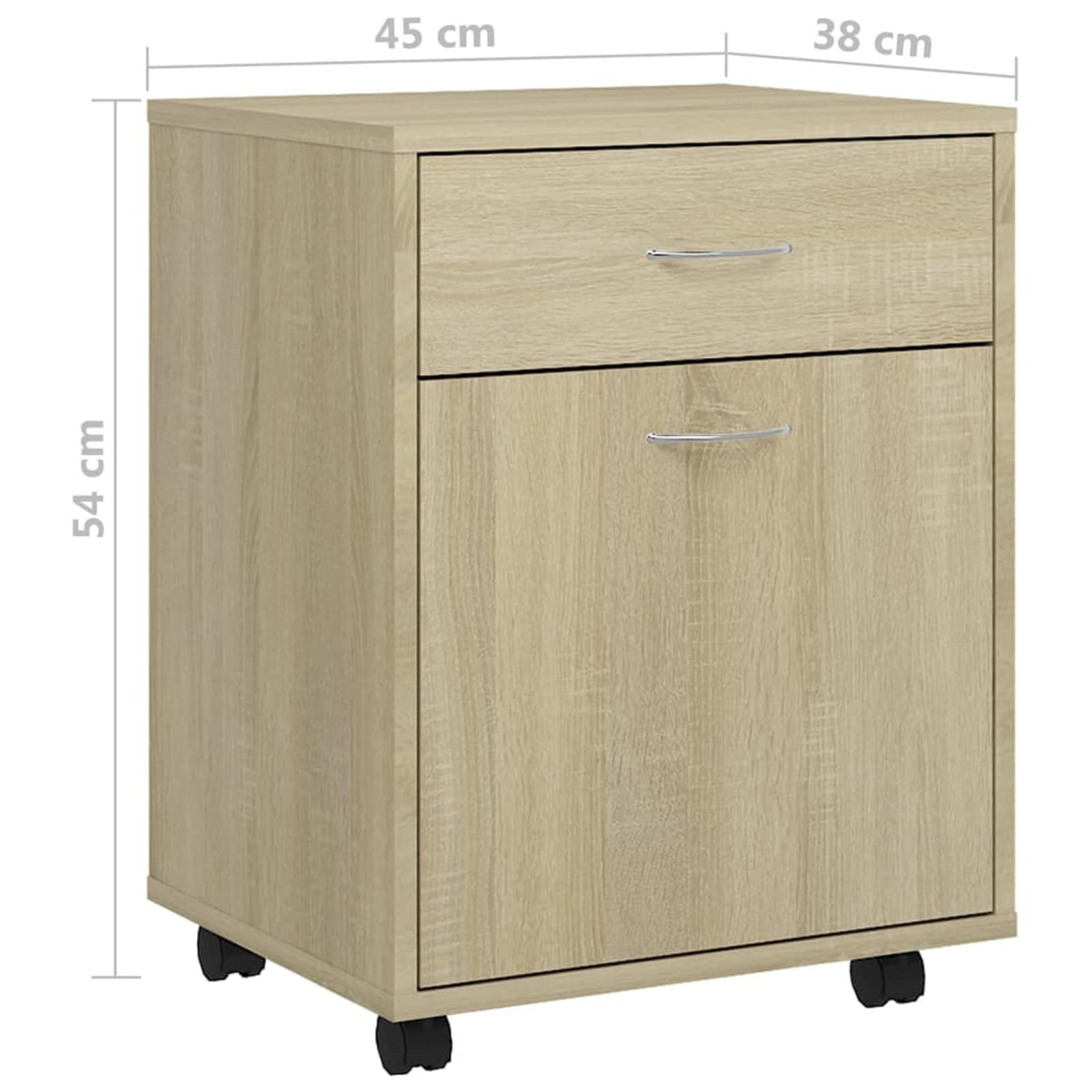 Armadietto con Ruote Rovere Sonoma 45x38x54cm Legno Multistrato,Carrello Porta Stampante,Mobiletto con Ruote,Supporto per Stampante in Legno,Classificatore per Documenti per Studio,Ufficio