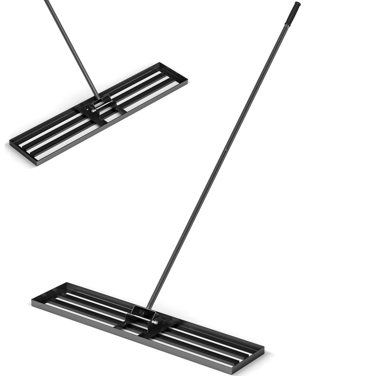 GiantexUK Lawn Leveling Rake 30”/36”/42”/46” x 10”, Powder Coated Steel Lawn Leveller with 77” Long Handle, Soil Leveling Tool for Garden Grass Golf Field Ground (46” x 10”, Black)