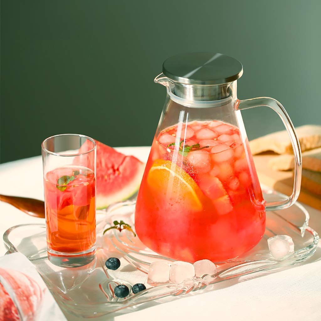 Dzbanek na wodę, dzbanek filtrujący 1,5 l/2 l, zestaw dzbanków na sok, szklany dzbanek o dużej pojemności, domowy dzbanek chłodzący do domu, na sok, zimne lub gorące napoje, przezroczysty, B/12,5 x 21 x 8 cm