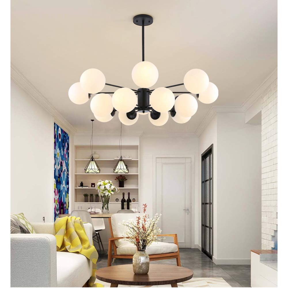 KXEcoLife Magic Bean Molecular Chandelier,LED Sputnik Pendant Light Postmodern Nordic Creative Hanging Lamp Living Room Bedroom Restaurant Lamp,Black+WarmLight-16Heads