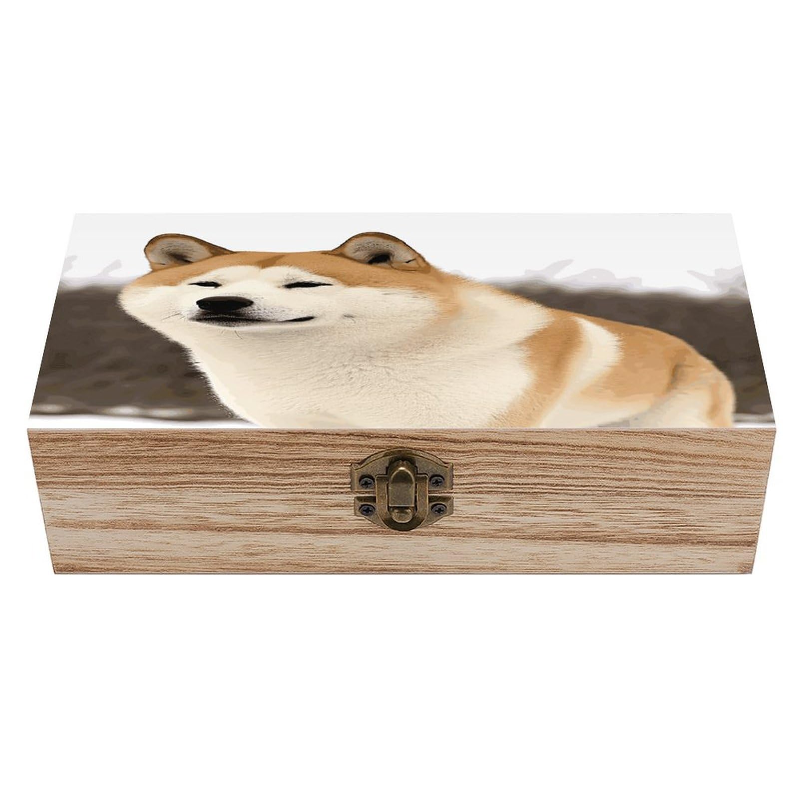 VstaDank Akita Wooden Storage Box Wooden Keepsake Box with A Hinged Lid Fashion Memory Treasure Boxes Decorative Jewelry Case for Crafts Photo Home Decor Wood Gift Box