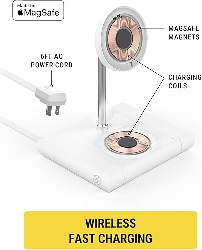 Miniatura 5 de Scosche BL2MSiQWT-AP BaseLynx 2.0 Estación de carga modular 2 en 1 con MagSafe, soporte de teléfono de carga inalámbrica rápida de 15 W compatible