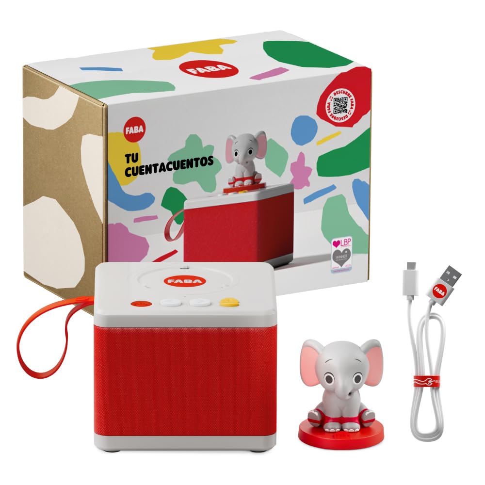 FABA - Cuentacuentos para Niñas y Niños, Altavoz con el Personaje Sonoro ELE el Elefante, Juego Educativo, Contenido EN ESPAÑOL Apto Desde 3 años - 4