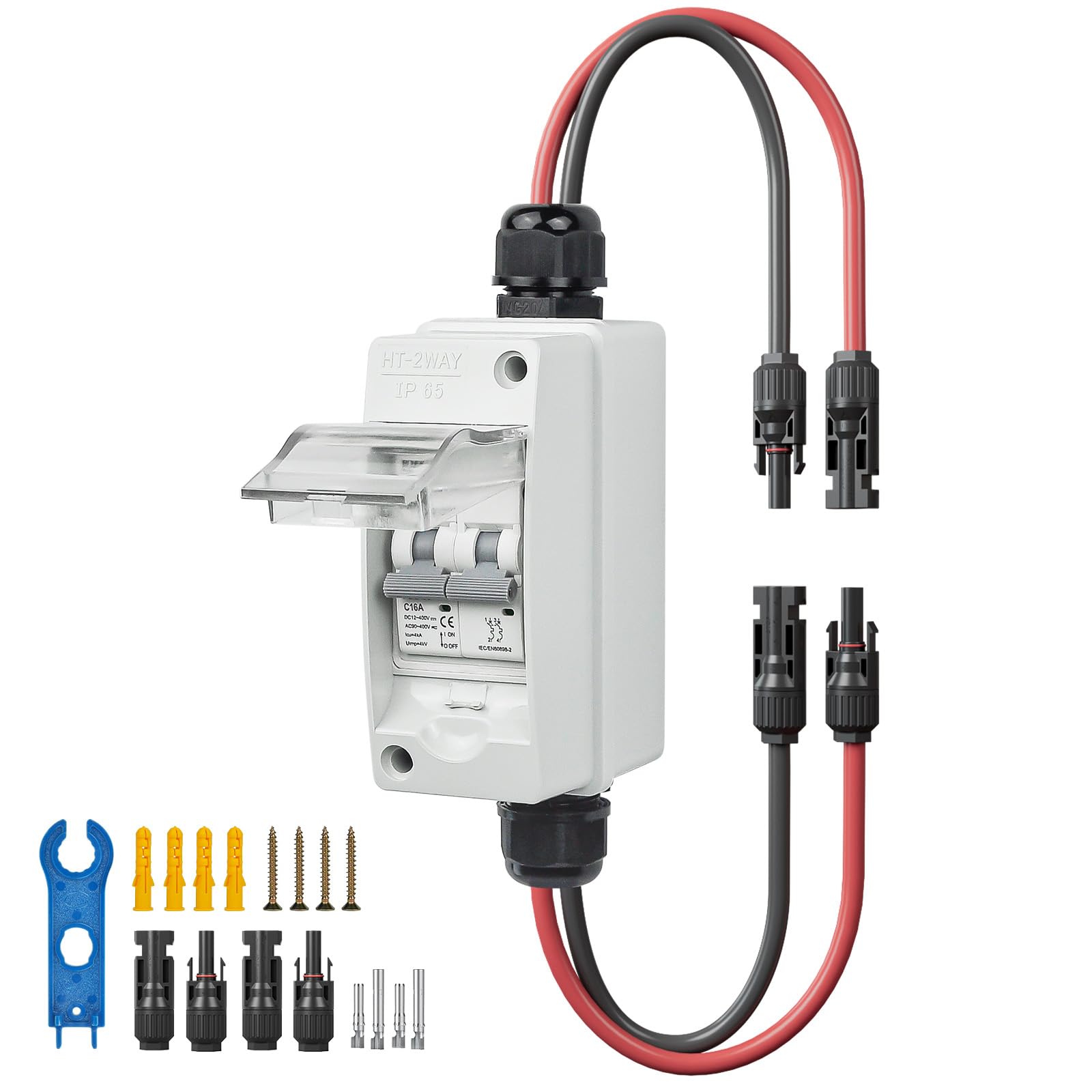 Pjerjzn 16A Solar Panel Disconnect Switch 400V DC/AC PV Disconnect Switch Outdoor Miniature Circuit Breaker IP65 for Solar PV Homes Battery (400V 16