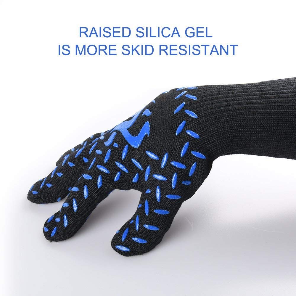Odporna na ciepło Rękawiczki Rękawice BBQ, 932 ° F Rękawice ogrzewacze do grillowania, piekarnika, grillowania, kominka, pieczenia, gotowanie, (Color : Blue, UnitCount : 1 Pairs)