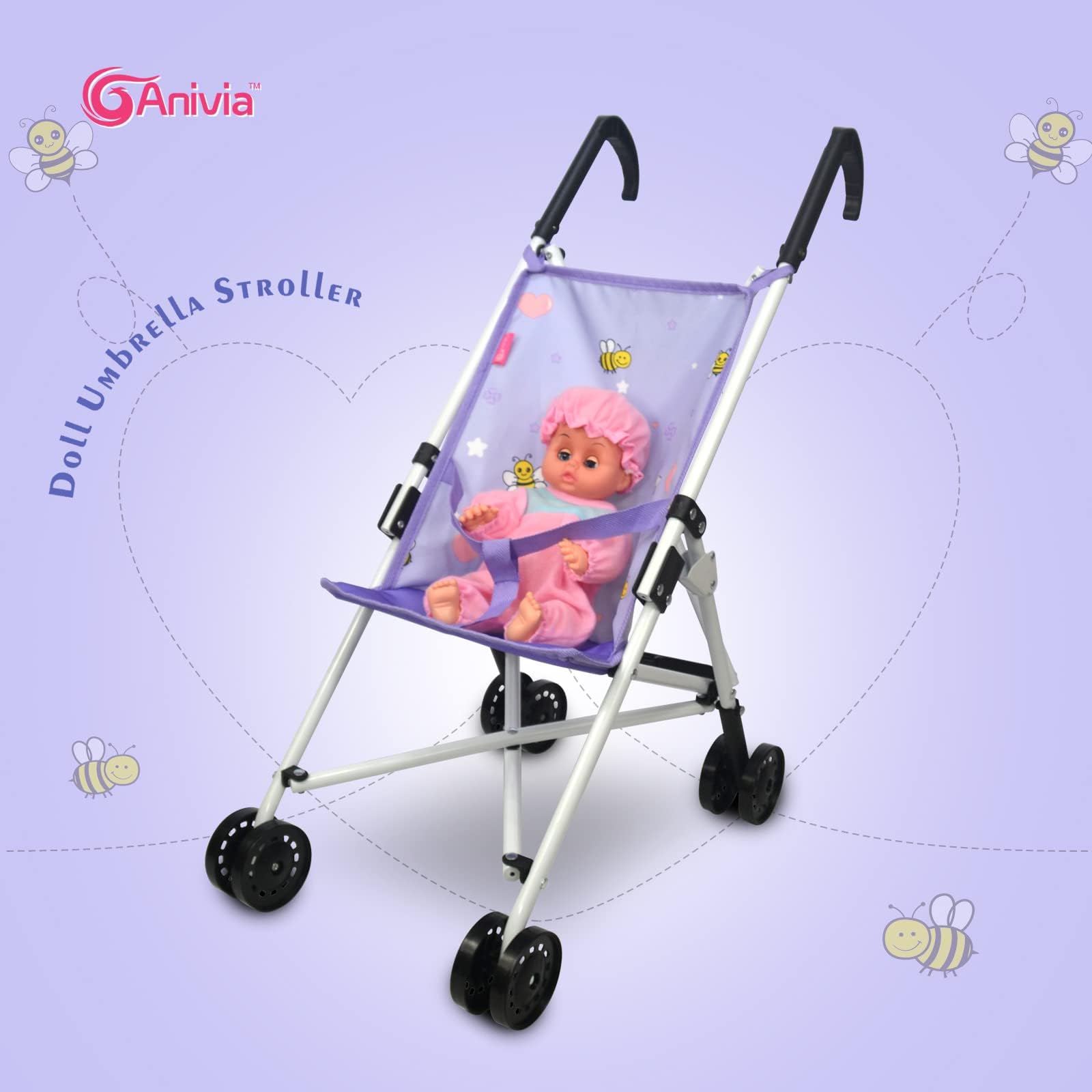Anivia Landau de poupées, Poussette de poupée Pliable, Jouets Cadeau pour Les Enfants, poupées adaptées jusqu'à 18 Pouces - Violet