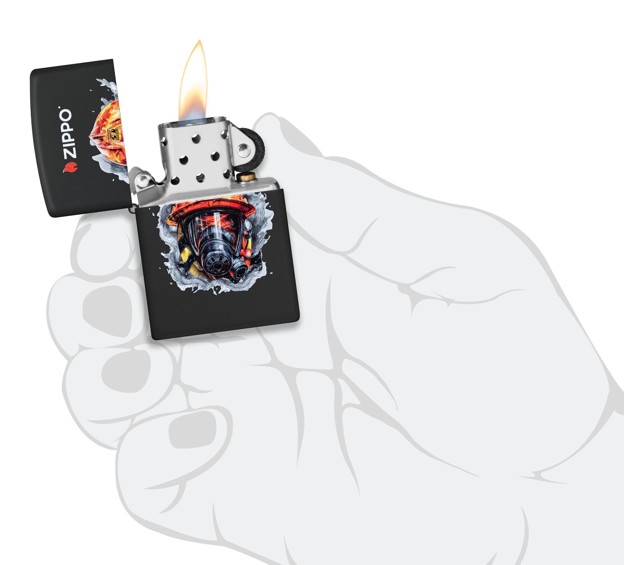 Zippo Sturmfeuerzeug - Firefighter Design - Schwarz Matt - Colour Image - Nachfüllbar - Wiederverwendbar - Windfestes Design - Geschenkbox - Made in USA