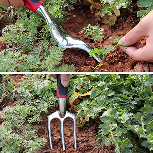 FANHAO Garden Tool Set, 5 Piece Aluminum Heavy Duty Gardening Gifts Tool Set with Non-Slip Rubber Grip for Men and Women (Black/Red)