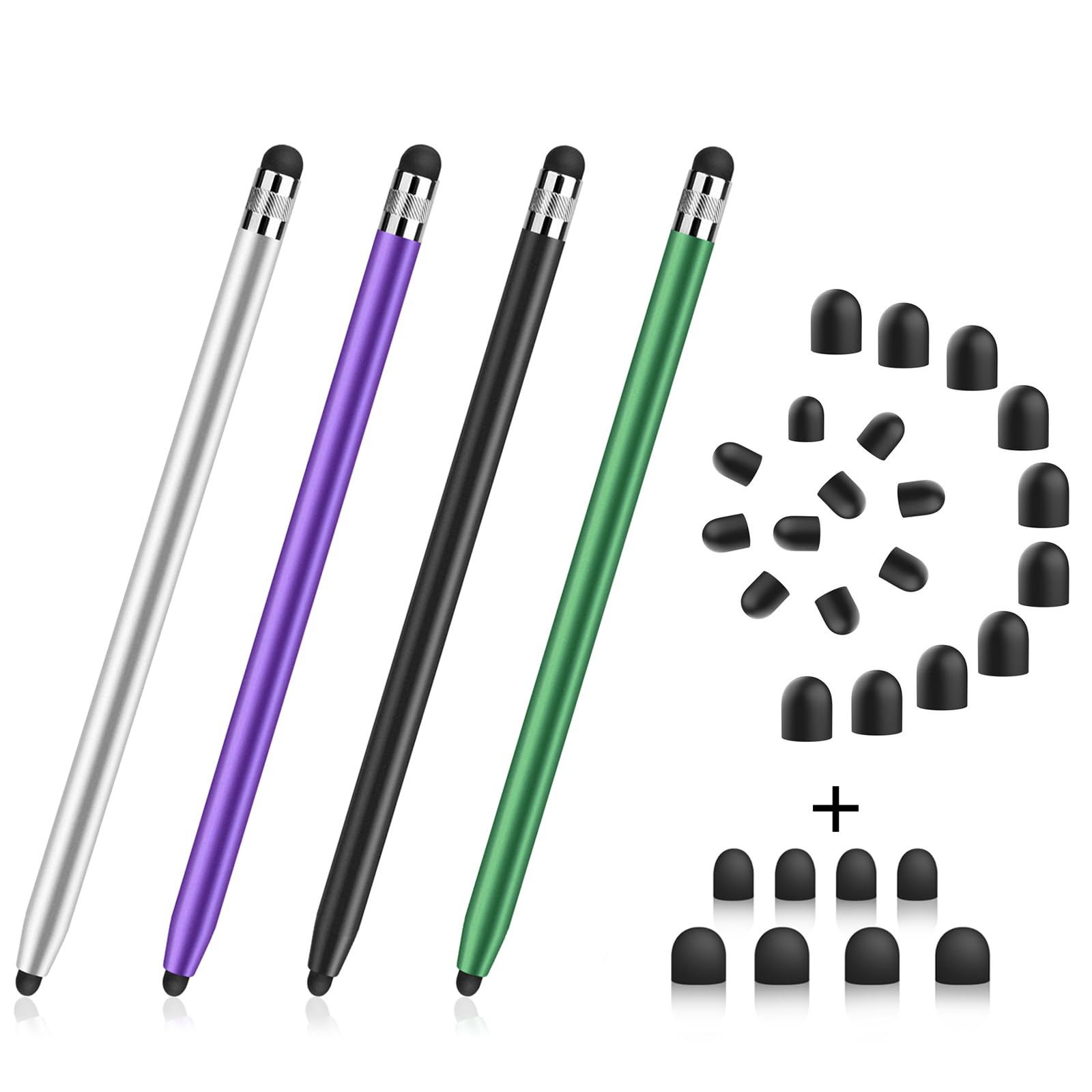 Digiroot 4-Pack Stylus for Touch Screens+20 Pieces Rubber Replacement Tips
