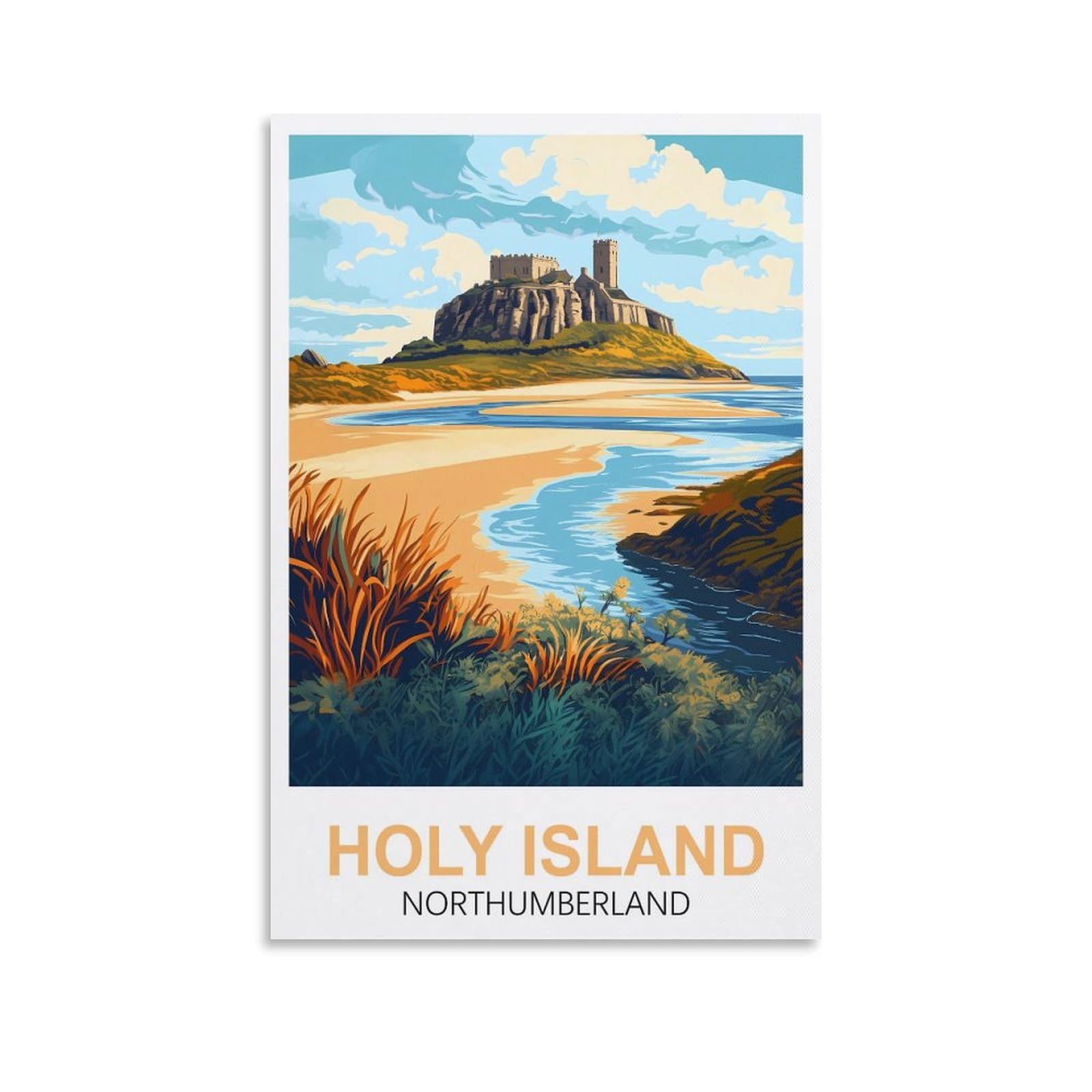 XLLYXYGJQ Holy Island Northumberland Vintage Travel Poster 12x18inch(30x45cm) Canvas Wall Art Poster Print Artwork Painting Picture for Home Decoration Living Room Office Bedroom