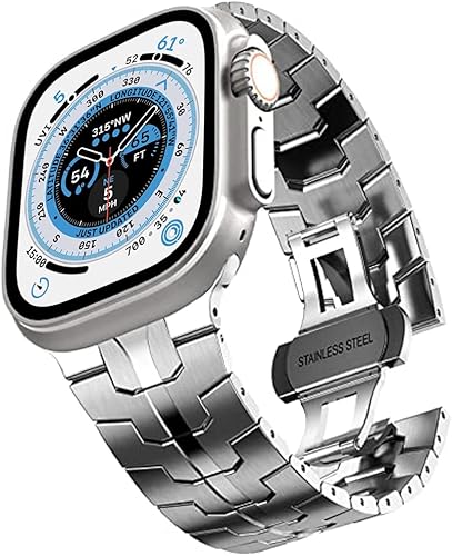 Miniatura 1 de Miimall Correa de metal de acero inoxidable compatible con Apple Watch de 1.929 in, 1.772 in, 1.732 in, 1.654 in, Ultra SE 2SE Series 9, 8, 7, 6, 5,