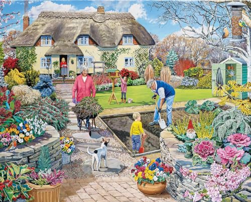 Rompecabezas de 1000 piezas White Mountain Springtime Family, Jirafa de abuelo en el jardín | Piezas grandes, regalo para adultos y familia, 24"x30" miniatura 1